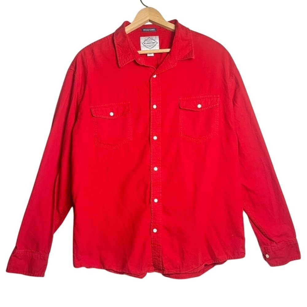 vtg st johns bay cherry red brushed flannel button up cotton mens xxl